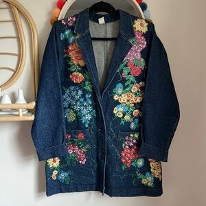 Vintage Hand Painted Floral Denim Blazer Style Jacket